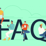 A group of people sitting on top of the word faq