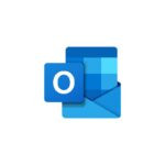 The image displays the Microsoft Outlook logo, consisting of a stylized blue "O" on a rectangular icon overlapping a partially opened envelope with a blue gradient design.