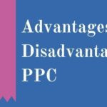 Illustration with a pink and blue background. On the left, there's a laptop screen with the text "Pay Per Click" beside it. Above the laptop is a green thumbs-up icon and below it is a red thumbs-down icon. On the right, white text reads, "Advantages And Disadvantages Of PPC".