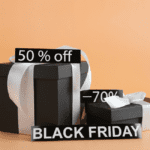 black gift boxes with discount signs