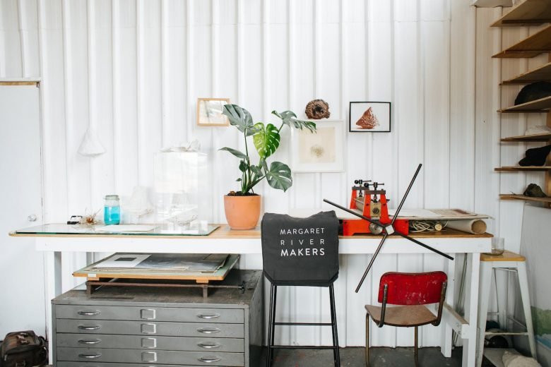 Interior of modern workshop with manufactured bag, Lunch Cooler Bags