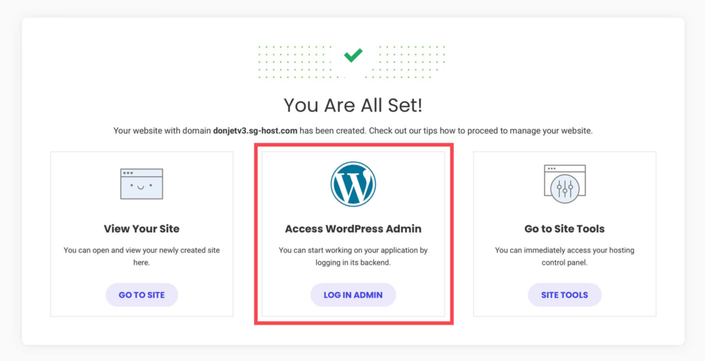 choose login into wordpress admin on siteground
