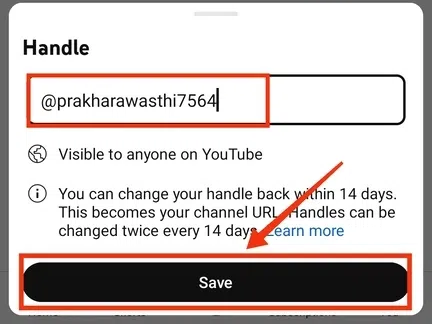 Adjust your handle if you like to modify enter the name and click “Save”.