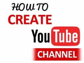 A graphic with text reads "HOW TO CREATE YouTube CHANNEL." The words "HOW TO" and "YouTube" appear in black and red, respectively. The word "CREATE" is in large red letters, while the word "CHANNEL" is in white letters inside a red rectangular box.