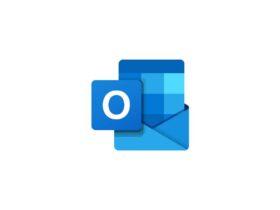 The image displays the Microsoft Outlook logo, consisting of a stylized blue "O" on a rectangular icon overlapping a partially opened envelope with a blue gradient design.