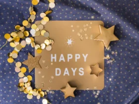 happy days inscription on paper with stars