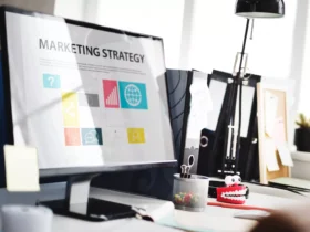 desktop table content marketing work with help of AI concept