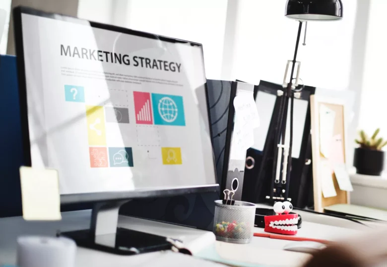 desktop table content marketing work with help of AI concept