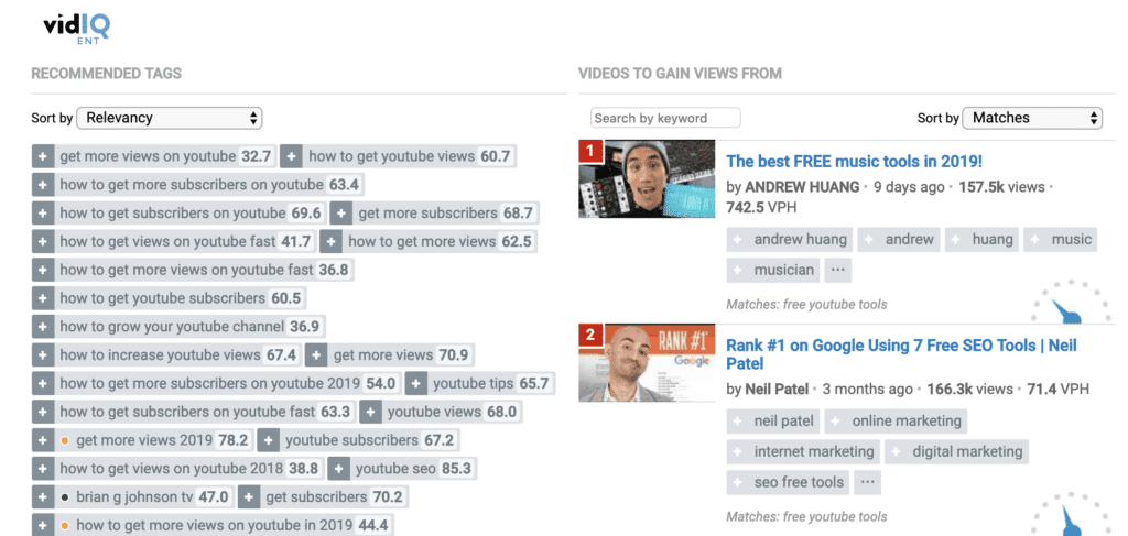 VidIQ Tags Recommended