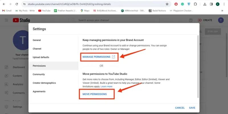 hitting on the “Manage Permissions” button or if you like to move the permission you can go with the “Move Permissions” button.