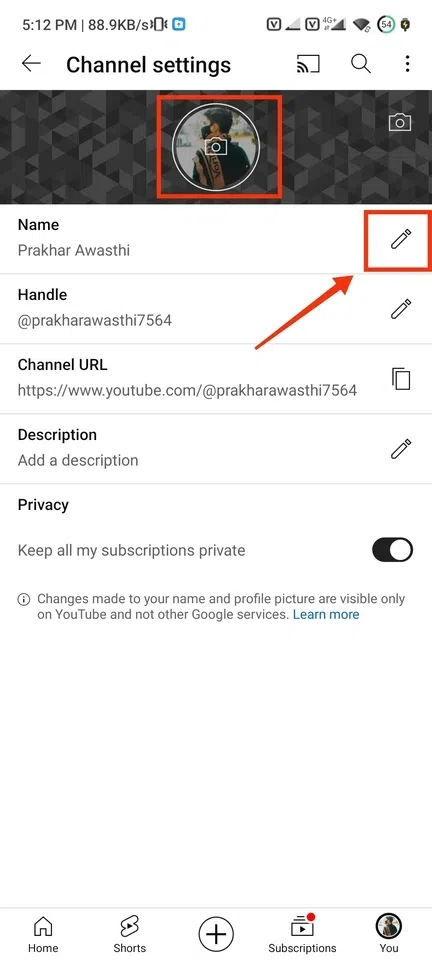 edit your profile click on the camera icon present on the profile and then click on the Pencil icon present next to your name to revise your name.