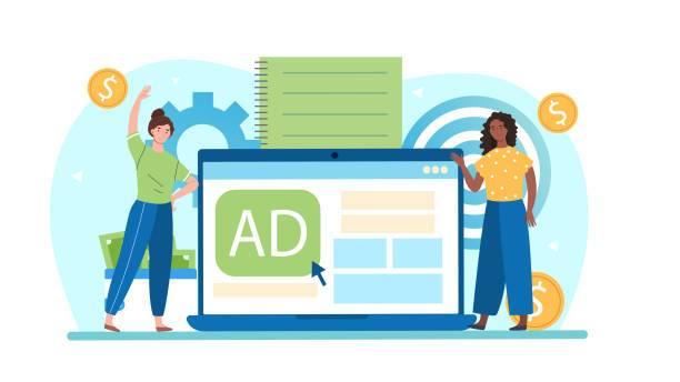 Seo optimization, digital marketing, customer relationships, pay per click advertising. Flat abstract metaphor cartoon vector illustration concept web banner design isolated on white background