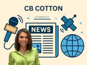 Abstract digital illustration titled ‘Inside Journalism’ featuring a microphone labeled ‘News,’ a newspaper, satellite, and globe icon. Represents global news reporting, media, and journalism themes for CB Cotton article covering her real name, age, career, husband, and Fox News role.
