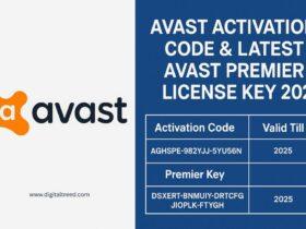 Infographic showing Avast activation code and latest Avast Premier license key for 2025. Includes the Avast logo and a table listing an activation code and a Premier Key, both valid until 2025, on a blue and white background.