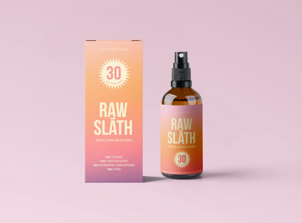 Spray bottle packaging design using sunset tones