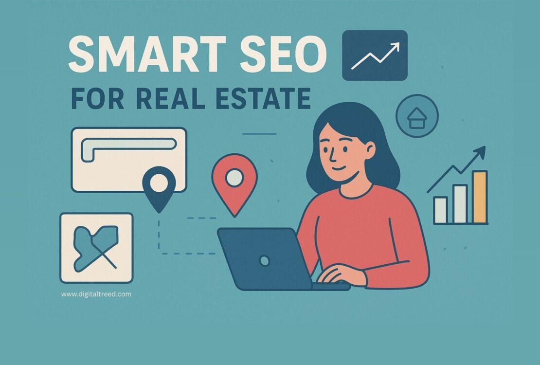 Illustration showing a Dubai skyline with business professionals, laptops, charts, and SEO icons, representing smart SEO strategies for Dubai startups to grow online.