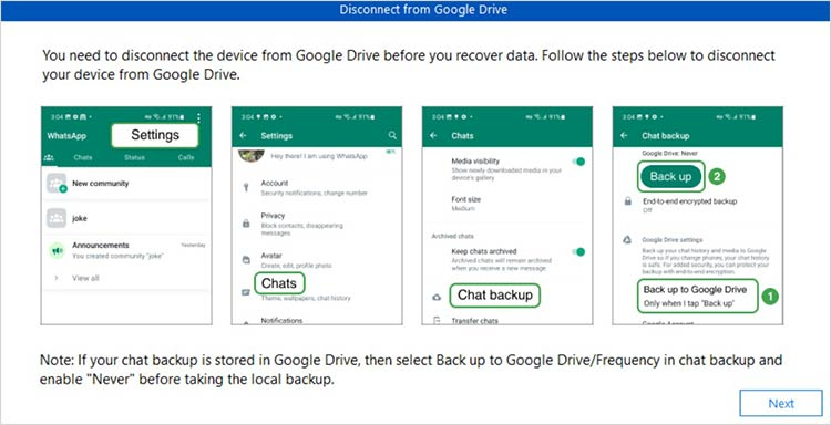 Disconnect from Google Drive screen