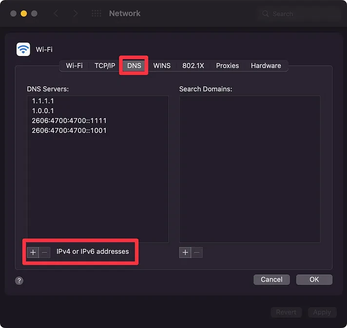 How to edit DNS on macos for DNS_PROBE_FINISHED_NXDOMAIN fix