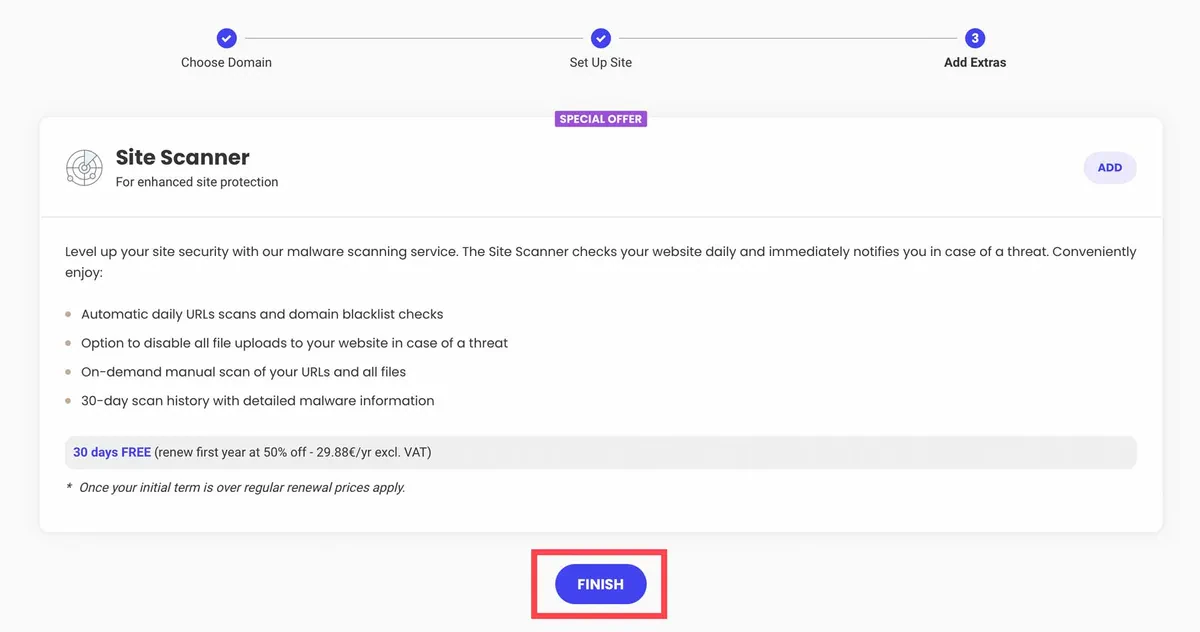 finish setup on siteground