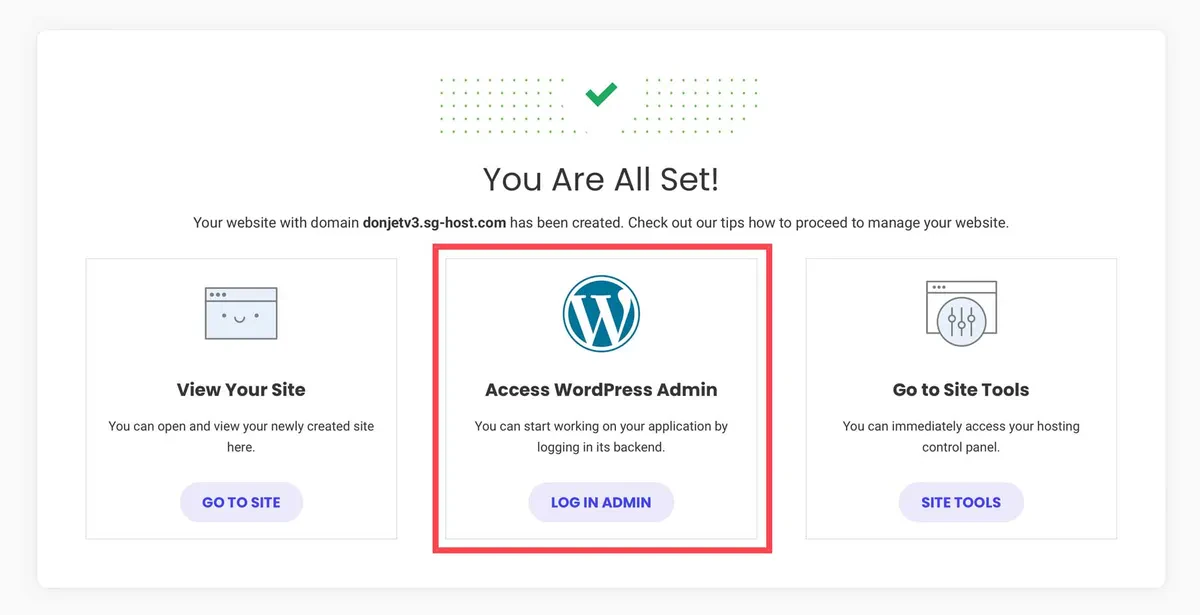 choose login into wordpress admin on siteground