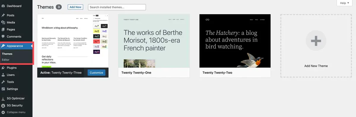 WordPress appearance