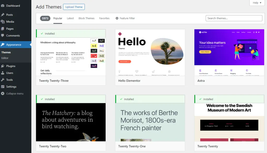 WordPress theme panel