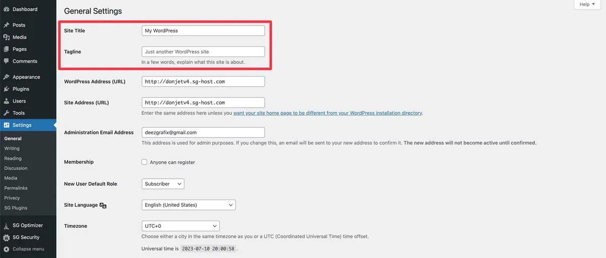 WordPress site title