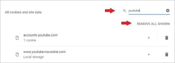 Search Bar on All Cookies and Site data Column