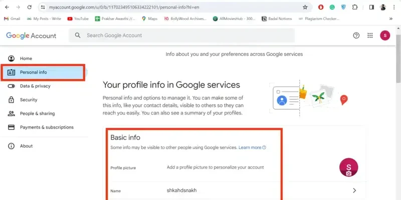 handle your profile on Google YouTube.