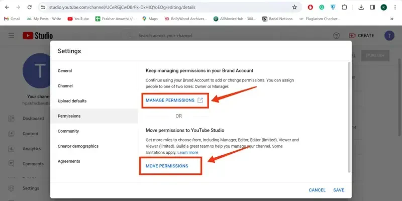 hitting on the “Manage Permissions” button or if you like to move the permission you can go with the “Move Permissions” button.
