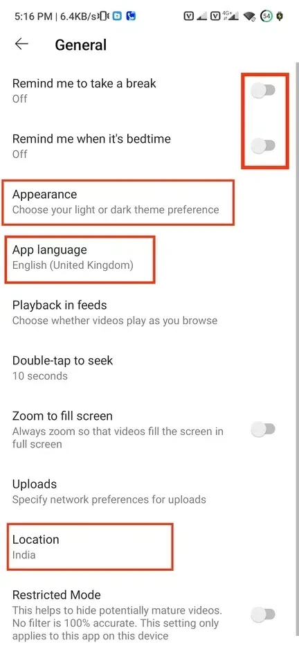 Here you can handle the appearance of your YouTube, Location, App language many other settings of YouTube.