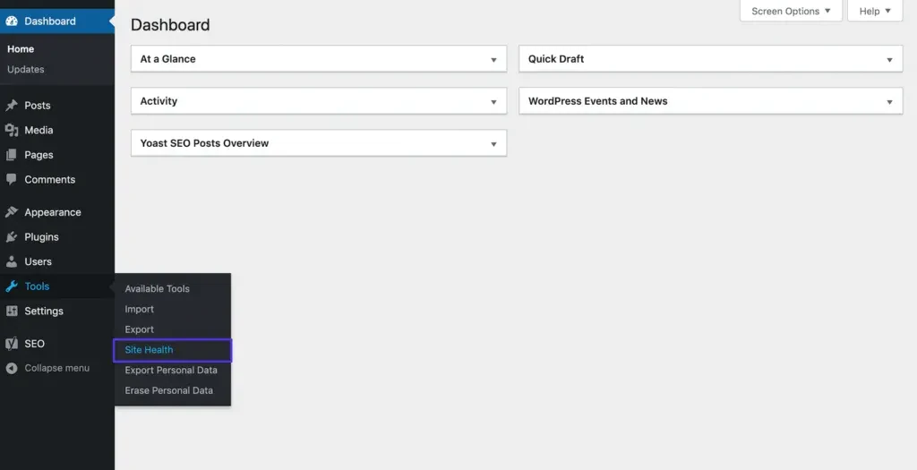wordpress dashboard