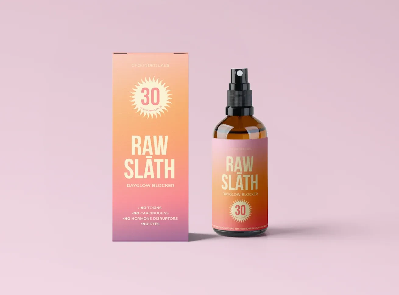 Spray bottle packaging design using sunset tones