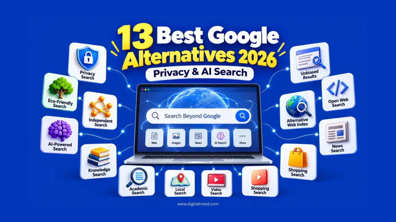 13 best Google alternatives in 2026 for privacy-focused, AI-powered, unbiased, academic, news, shopping, local, and alternative web search.