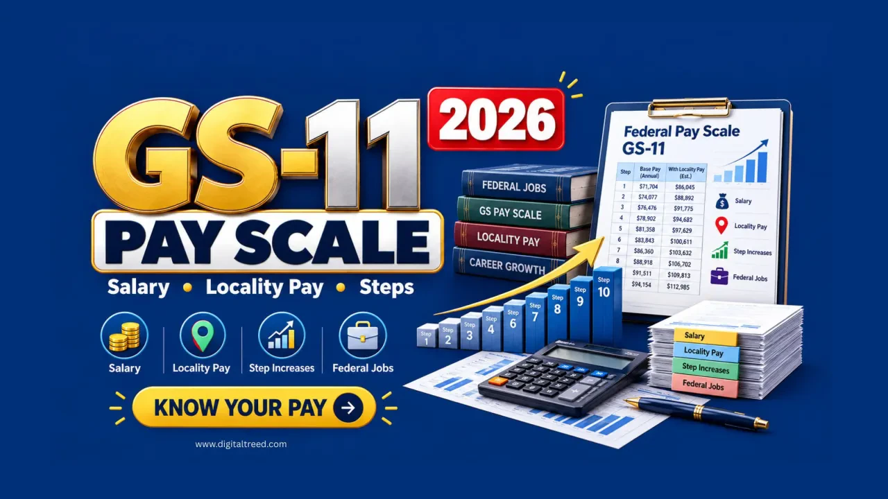 GS-11 pay scale in 2025 showing federal salary, locality pay, step increases, and job roles