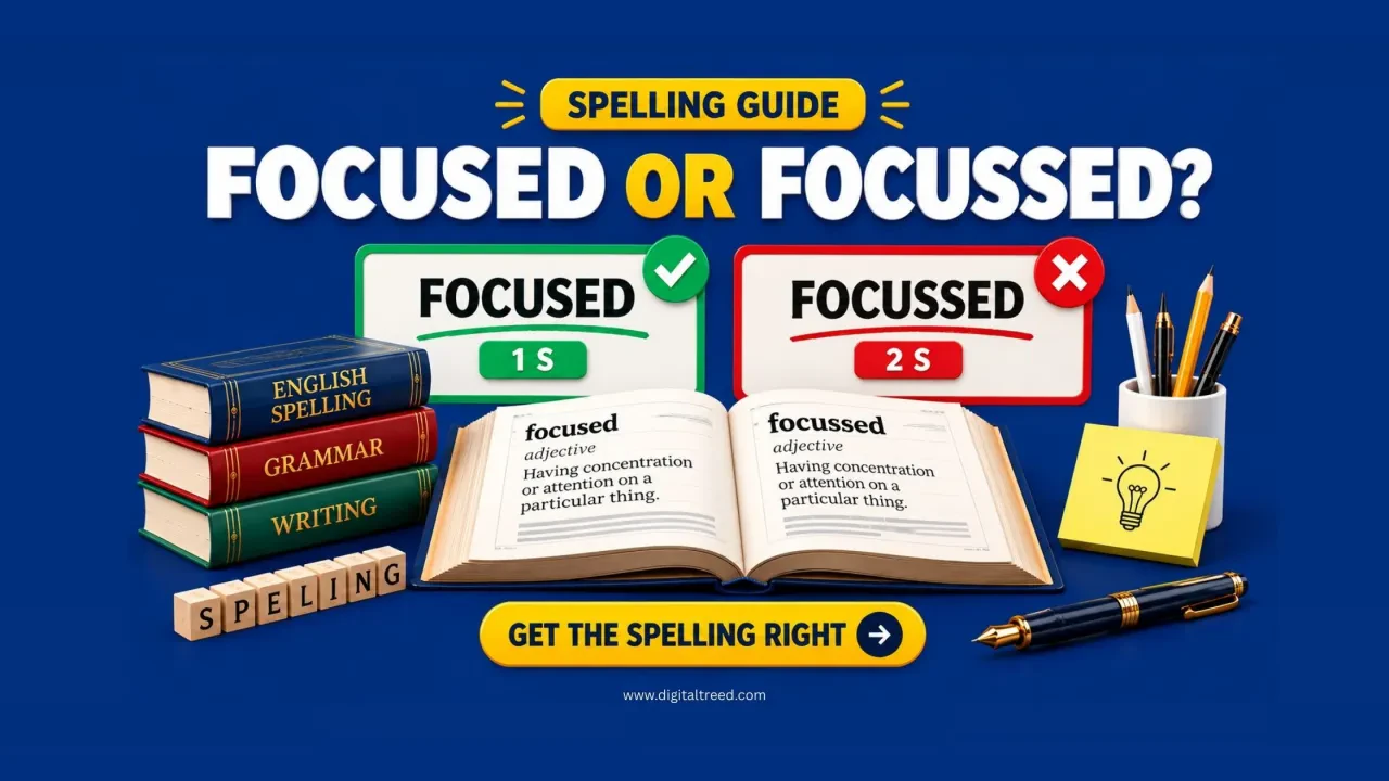 Focused vs focussed spelling comparison showing the difference between the one-S and two-S forms