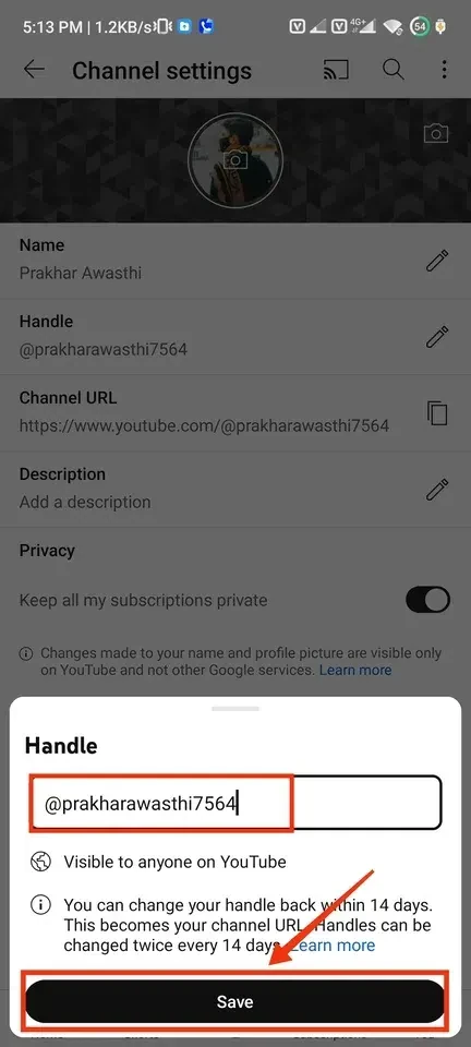 Adjust your handle if you like to modify enter the name and click “Save”.