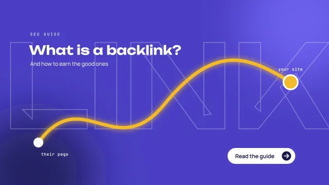 What is a backlink? A gold line links their page to your site across giant outlined letters that spell LINK