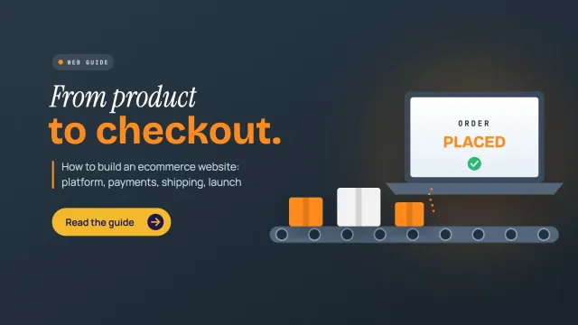 How to build an ecommerce website: parcels ride a conveyor belt into a laptop showing ORDER PLACED