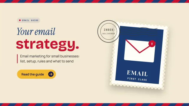 Email marketing strategy: a vintage airmail postage stamp showing an envelope, with an INBOX DELIVERED postmark