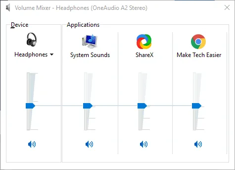 Volume Mixer window