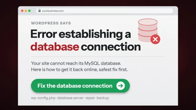 Error establishing a database connection: a WordPress site and its database with the cable between them unplugged