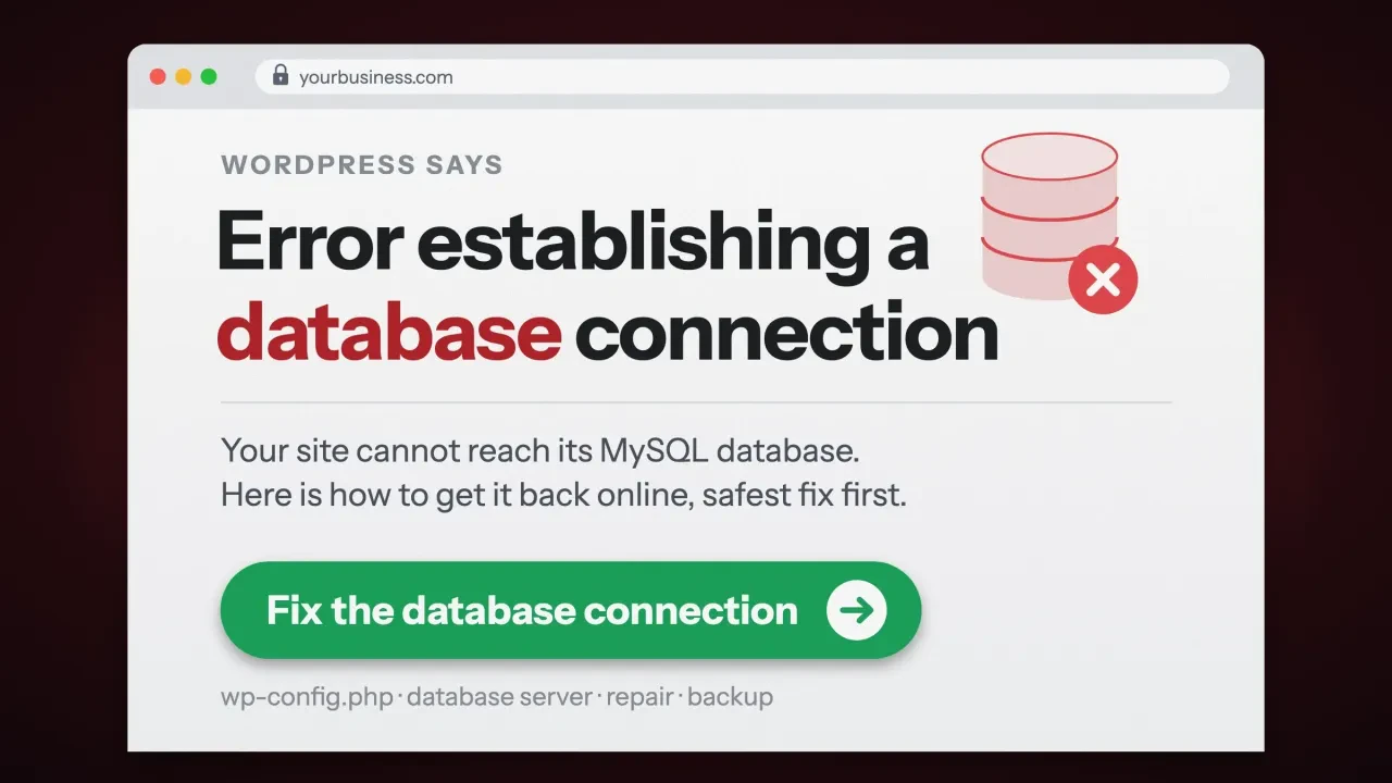 Error establishing a database connection: a WordPress site and its database with the cable between them unplugged