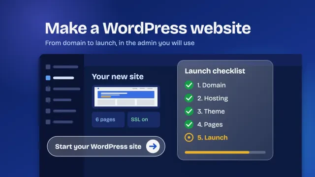 How to make a WordPress website: a glass browser window with hero, services, reviews and book now blocks, plus a contact form block