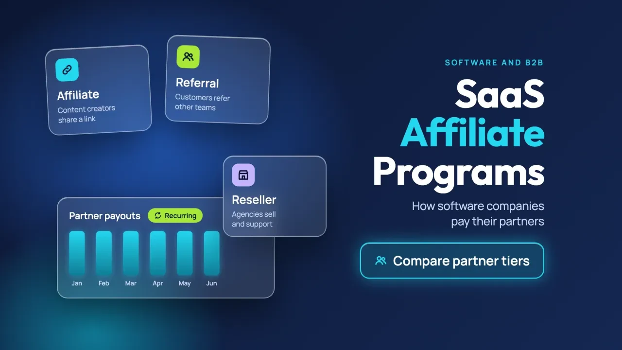 SaaS affiliate programs: partner tiers for affiliates, referrals and resellers, with recurring monthly payouts