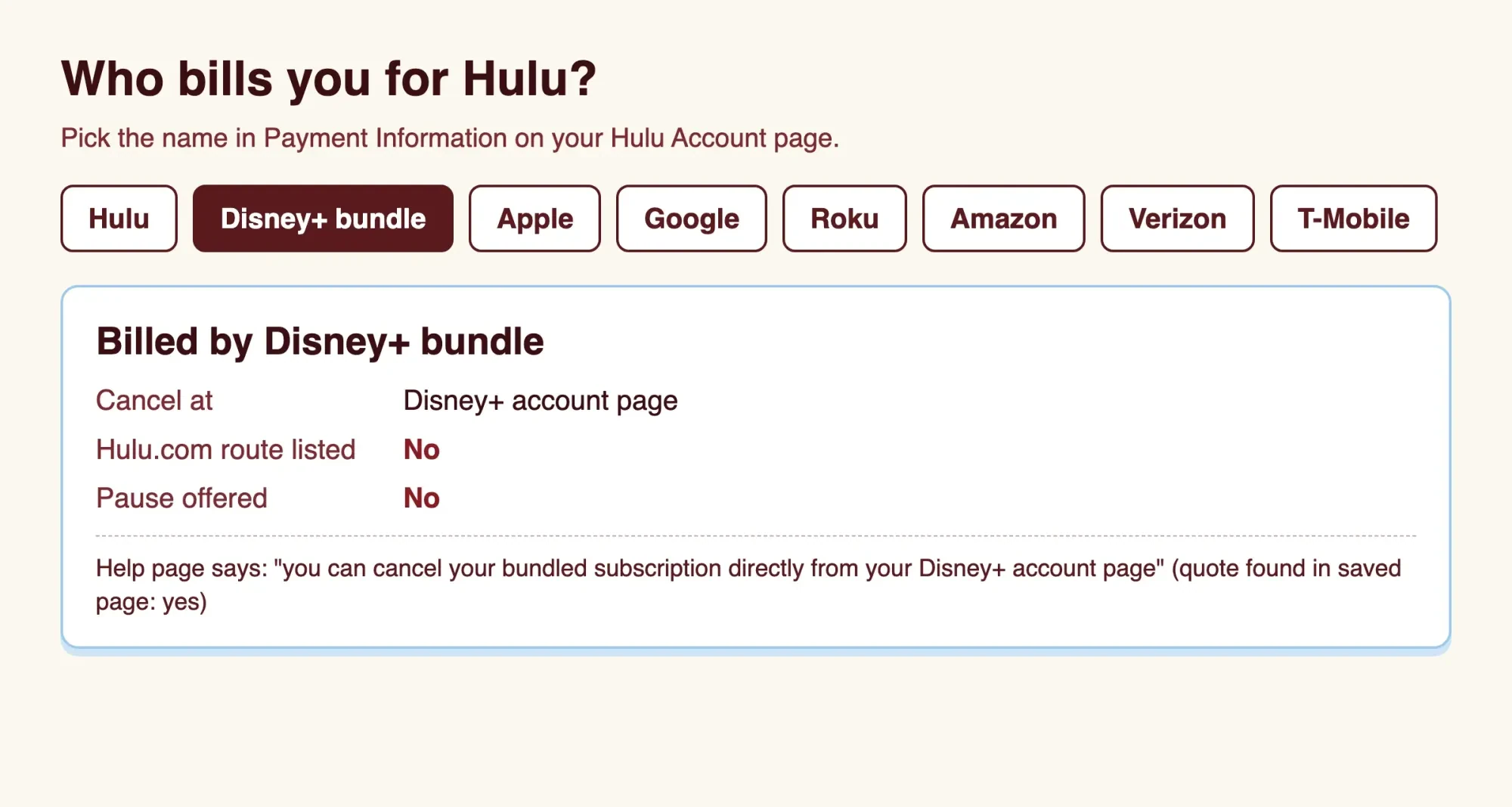 Our local lookup page with Disney+ bundle picked