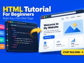 Realistic 3D illustration of HTML code transforming into a beginner-friendly webpage, representing an easy HTML tutorial for building a first website.