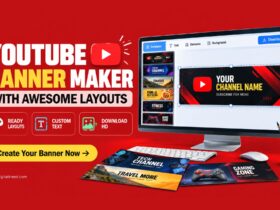 YouTube banner maker with customizable layouts, channel banner templates, text editing tools, and HD download options