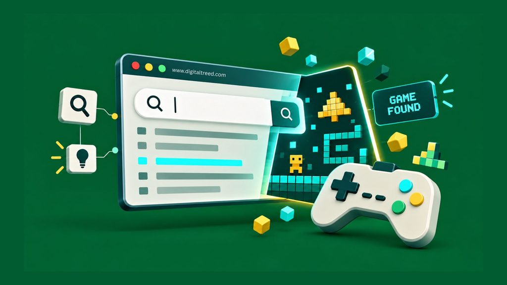 Hidden Google Search games displayed through an interactive search interface, featuring playable game elements, gaming controls, and secret search features