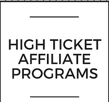 Text image with a white background and black border, displaying the words "HIGH TICKET AFFILIATE PROGRAMS" in black capital letters. There are two thin horizontal black lines, one above and one below the text.